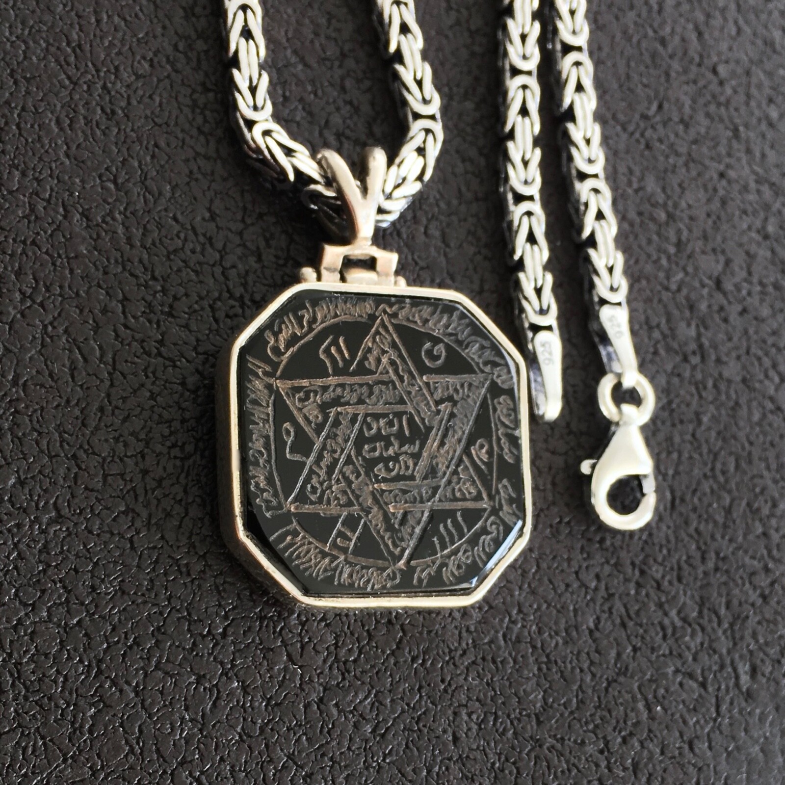 Seal of Solomon Pendant Handengraved Black Onyx Silver