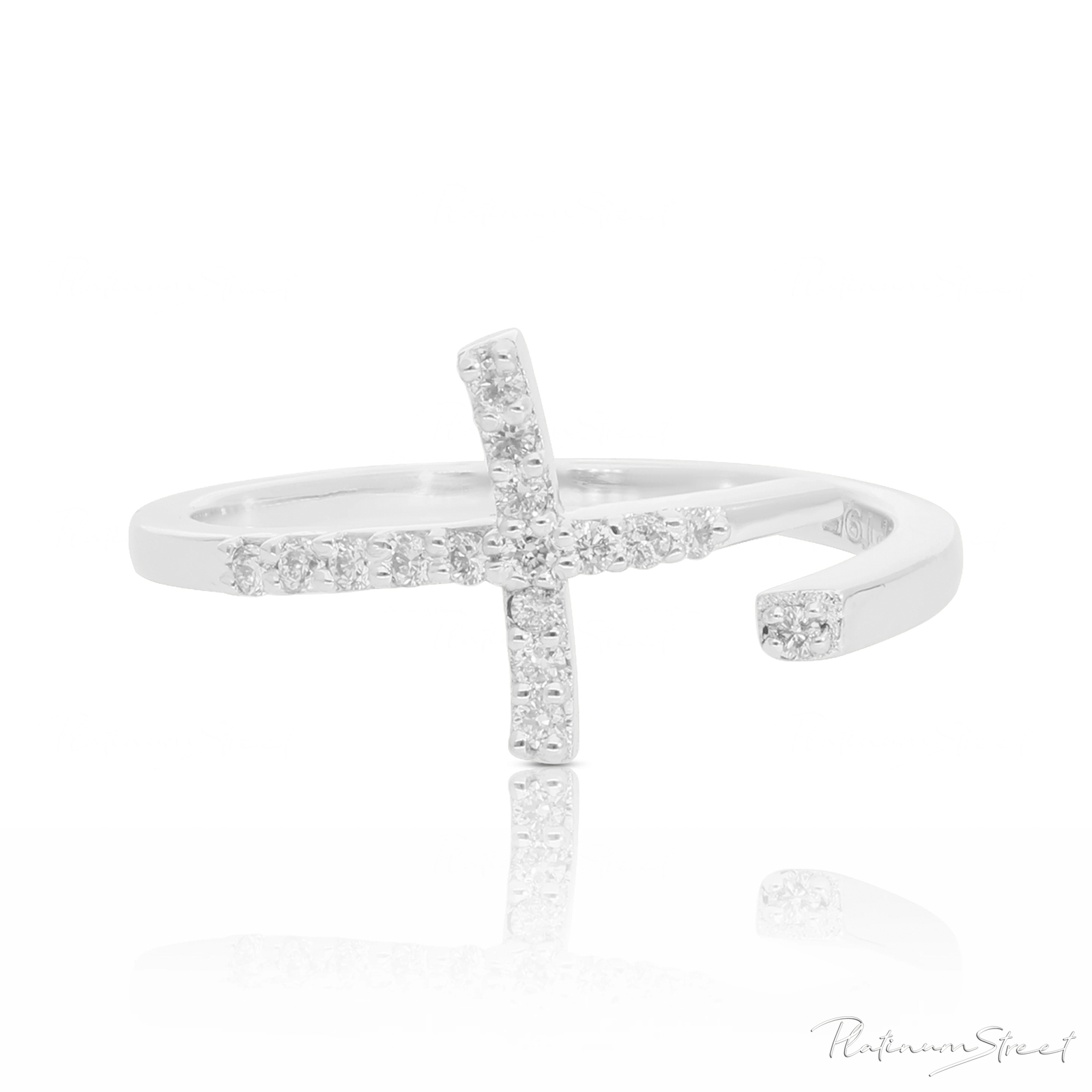 950 Platinum 0.09 Ct. Genuine Diamond Jesus Cross Design Open Cuff Ring Jewelry
