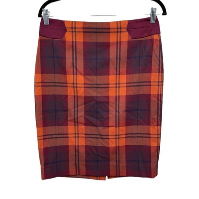 The Limited Orange Burgundy Plaid Pencil Skirt Lined Career Vented Women Sz 4*