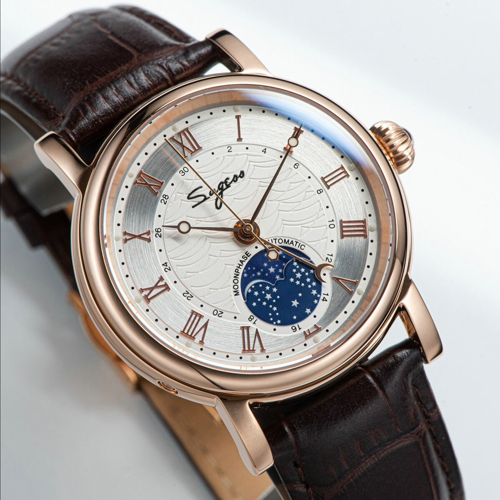 Pre-owned Sugess Moonphase Master High Beat Mechanical Mens Watch Seagull 1963 Su2108gz
