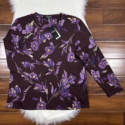 Lauren Ralph Lauren Women's Size 2X Floral Stretch Cotton Long Sleeve Shirt Top