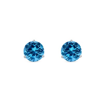 Pre-owned Shine Brite With A Diamond 2.50 Ct Round Cut Blue Earrings Studs Solid 14k White Gold Screw Back Martini In White/colorless