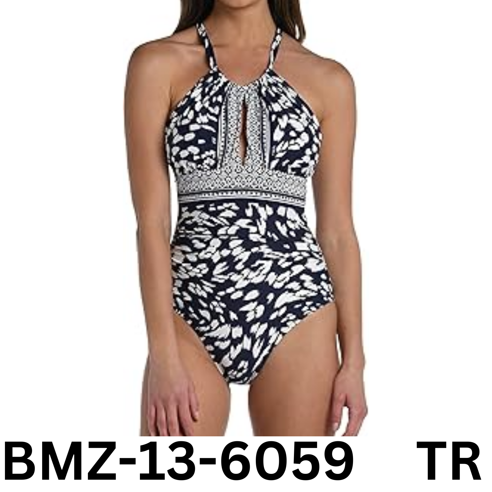 La Blanca Women's Standard High Neck One Piece Swimsuit, Indigo/Changing Tides 8