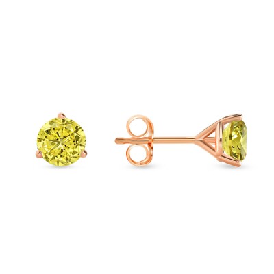 Pre-owned Shine Brite With A Diamond 2 Ct Round Cut Canary Earrings Studs Solid Real 14k Rose Gold Push Back Martini In Pink