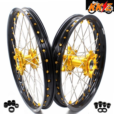 KKE 21/19 Wheels Fit Suzuki RM125 RM250 1996-2008 MX Rims Set Gold Hub & Nipples