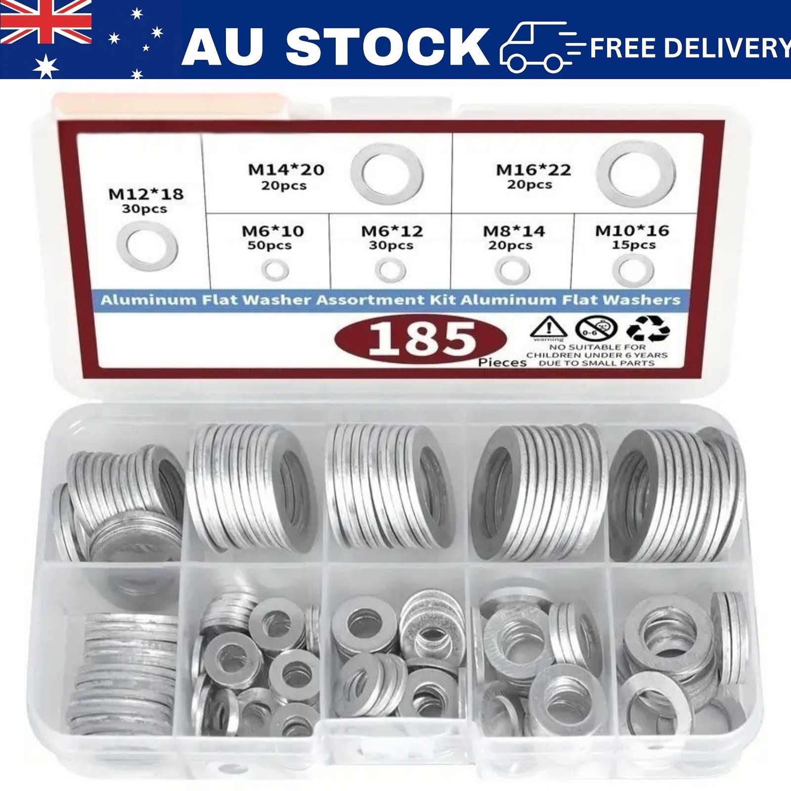 185pcs Aluminum Crush Washer Assortment Kit M5-M16 Oil Drain Plug Gasket