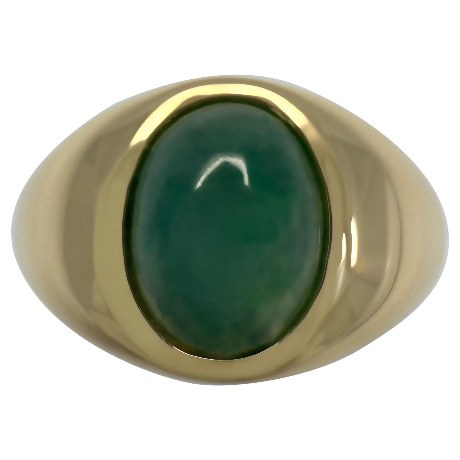 GIA Certified 2.09ct Jadeite A Grade Jade Green Oval 18k Yellow Gold Signet Ring