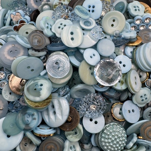 New! Mixed Lot Dyed Aqua/Lt Blue  Premium Buttons All Sizes For Embellishments