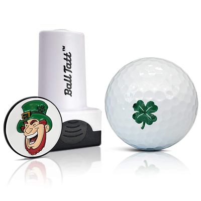 Ball Tatt - Clover Golf Ball Stamp Self-Inking with 25 mm Leprechaun Ball Marker