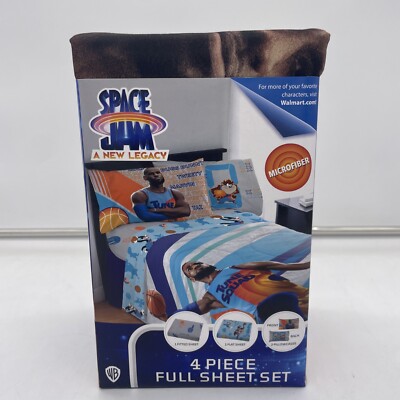 Space Jam 2 Looney Ballers 4 PC Full Bedding Sheet Set New Lebron James