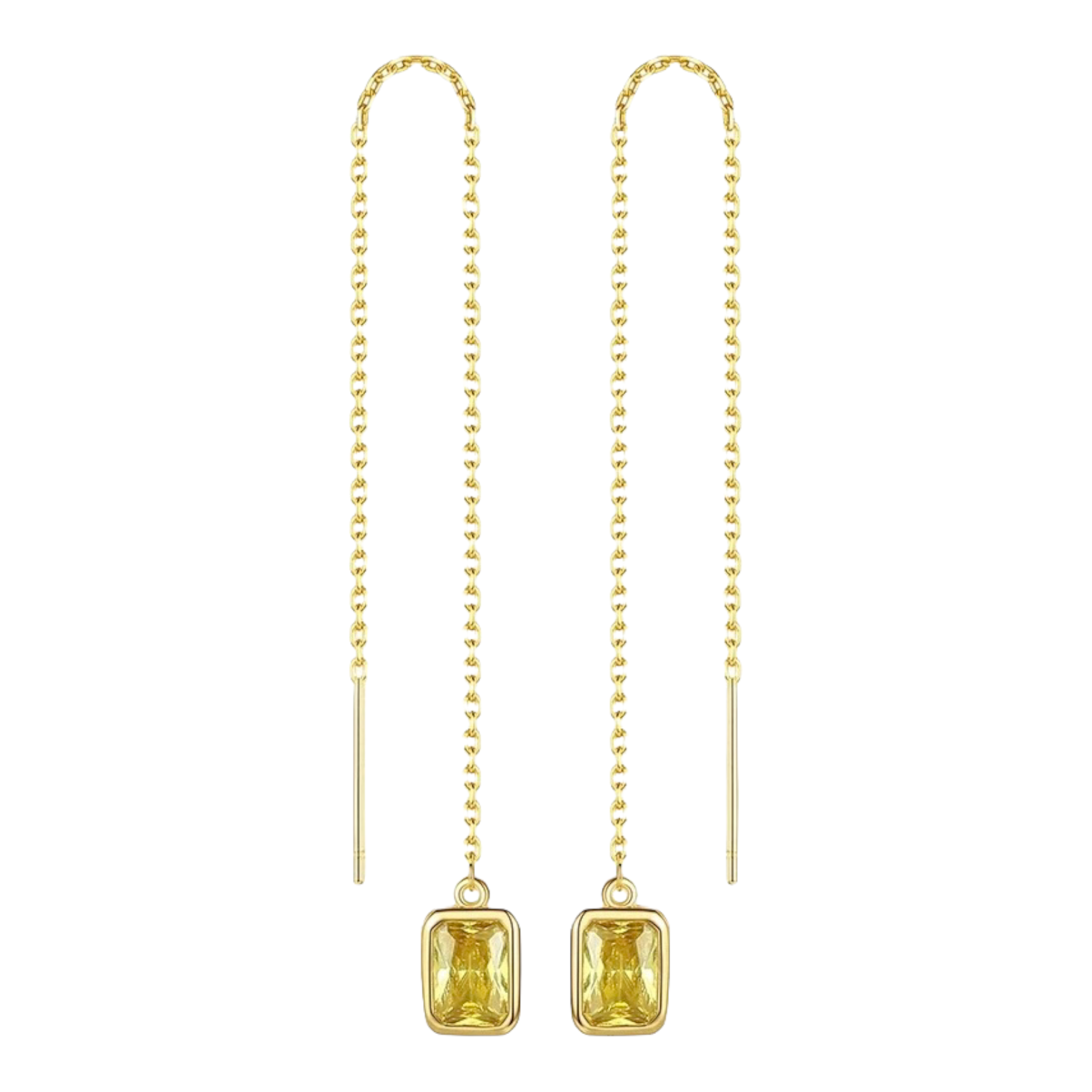 ZARD  14K Gold Threader Earrings in Emerald Cut Cubic Zirconia