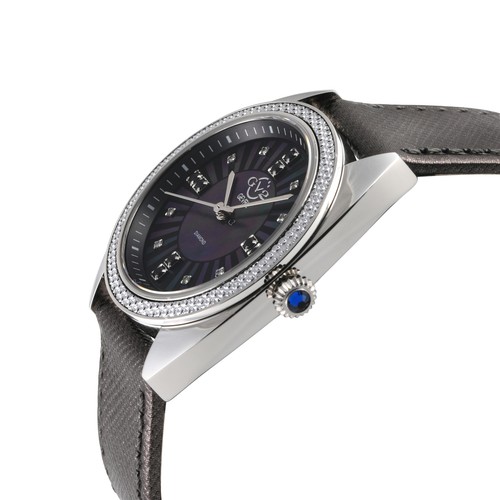Pre-owned Gv2 By Gevril Women's 13100 Palermo Diamond Black Mop Dial Leather Swiss Watch