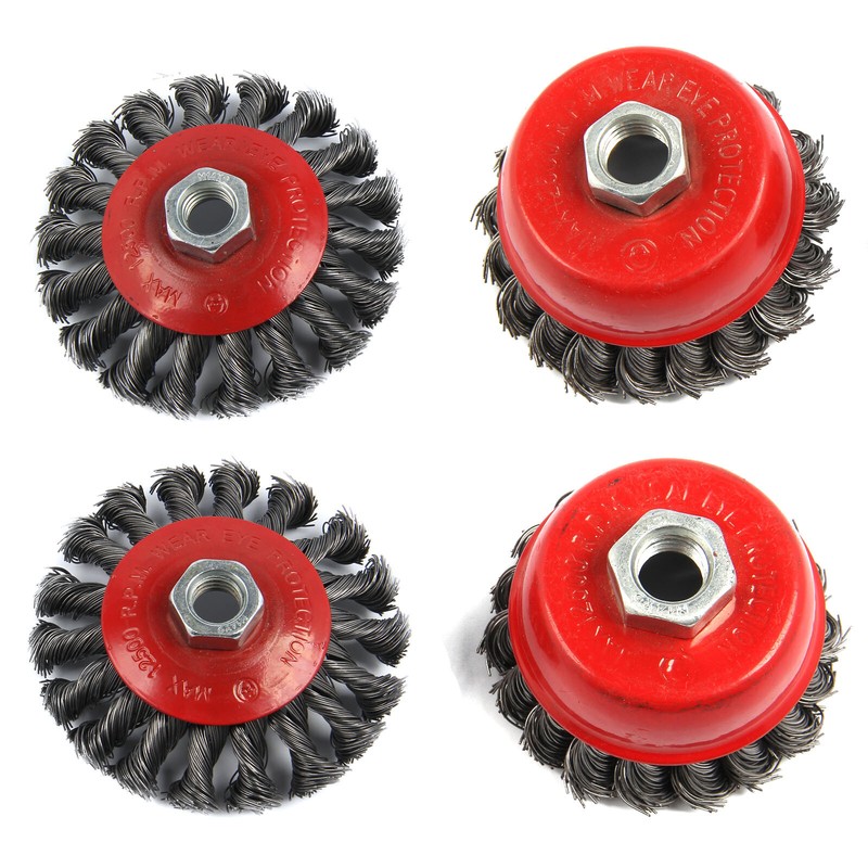 4pcs Twist Knot Semi Flat Wire Wheel Cup Brush Set Kit For 115mm Angle