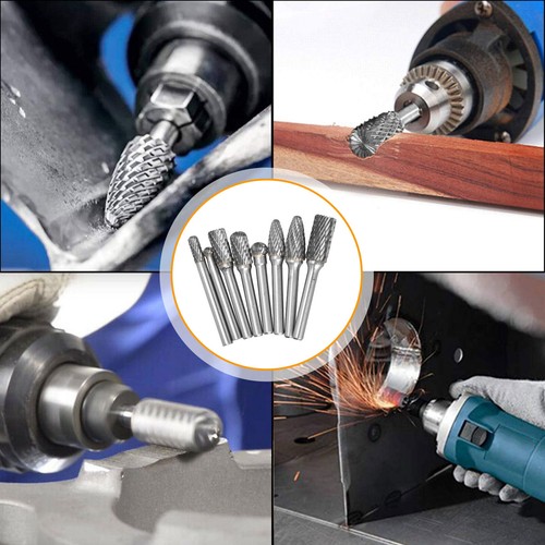 8Pcs Tungsten Carbide Burrs 8mm Rotary Burr Set Head 1/4'' Shank Die Grinder Bit