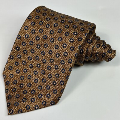 Bvlgari Bulgari 7-Fold 100% Silk Tie Brown Geometric Necktie Made Italy GUC