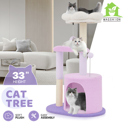 33'' Cat Tree Tower Multi Level Scratching Post Purple Flower Playing Condo House