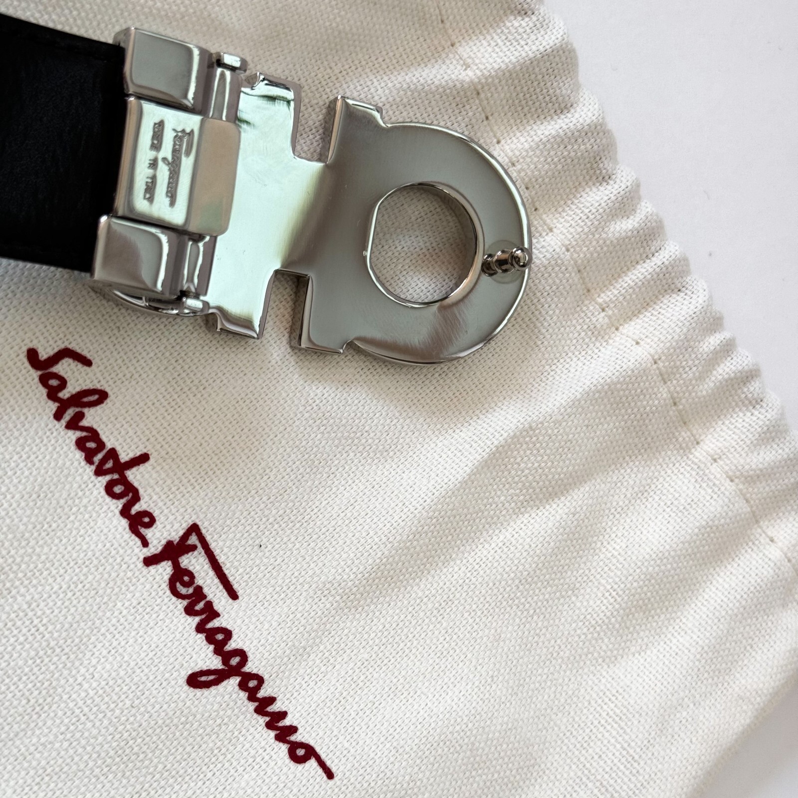 Pre-owned Ferragamo Genuine Men's 42 40 38 36 Black Brown Reversible Belt Gancini Buckle