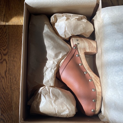 Pre-owned Beek Woodpecker Heeled Clogs Anthropologie Leather Studded Sandals Size 8 In Brown