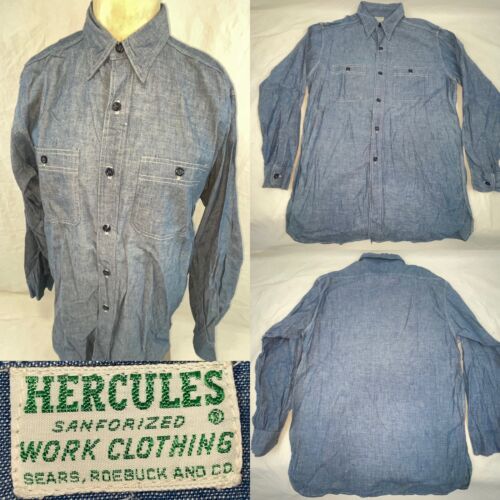 Vtg 40s 50s Mens Medium Sears Hercules Button Chambray Long Sleeve Work Shirt | eBay Vtg 40s 50s Mens Medium Sears Hercules Button Chambray Long Sleeve Work Shirt | eBay