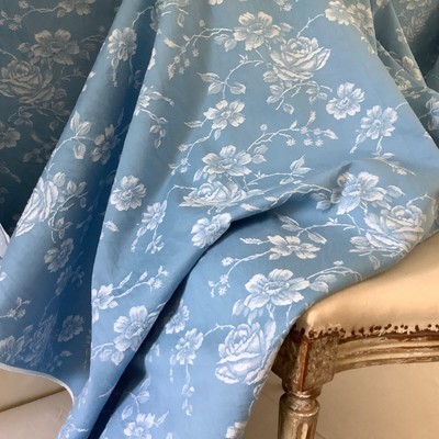 Vintage French Damask Cotton Linen  Mattress Ticking Fabric Floral 64''  x 126''