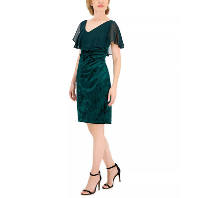 CONNECTED Women's Cape-Overlay Ruched Velvet Dress | 8