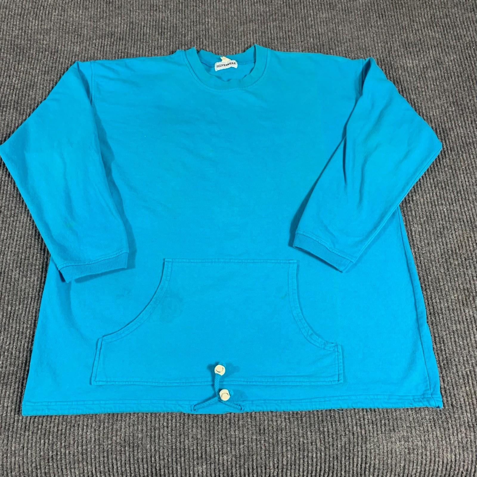VTG Silverwear Sweatshirt Adult Extra Large Blue Pockets Baggy Cinch Crewneck