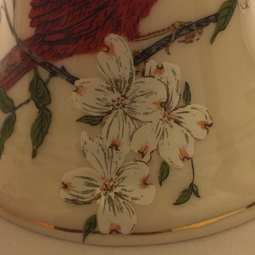 Fine Porcelain Bell Hand Painted Cardinal Red Bird Dogwood Tree
