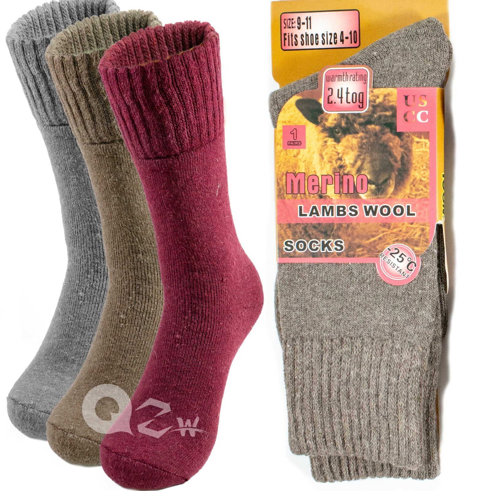 3 Pairs Womens Winter Warm Thermal Lambs Wool Merino Heavy Duty Boot Socks 9-11