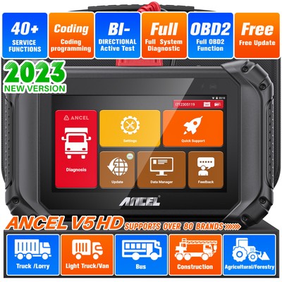ANCEL V5 HD Heavy Duty Truck Diesel Diagnostic Tool All System DPF Regen Scanner