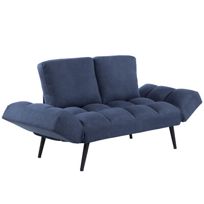 HOMCOM Schlafsofa Klappsofa 2-Sitzer Stoffsofa Sofa mit Schlaffunktion Samt Blau