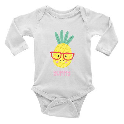 Cute Nerdy Pineapple Baby Grow Vest Bodysuit Yummy Sweet Tropical Fruit Boys L/S