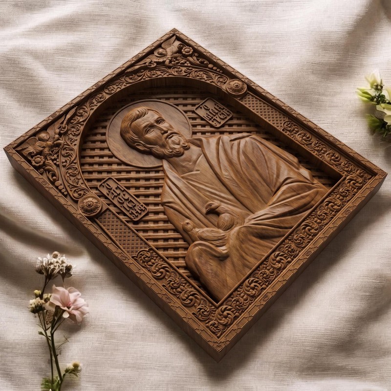 Saint Joseph the Betrothed Wooden Carved Handmade Byzantine Greek Christian Icon