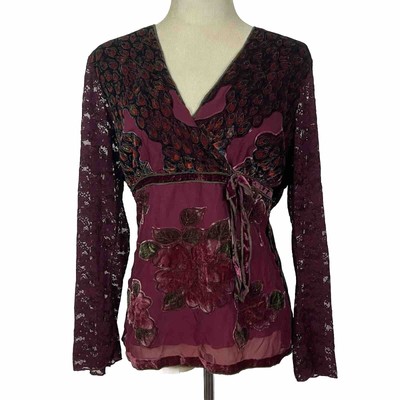Katie Todd By  Burt Waters Women s Boho Style Maroon Top XL Laced Sleeve
