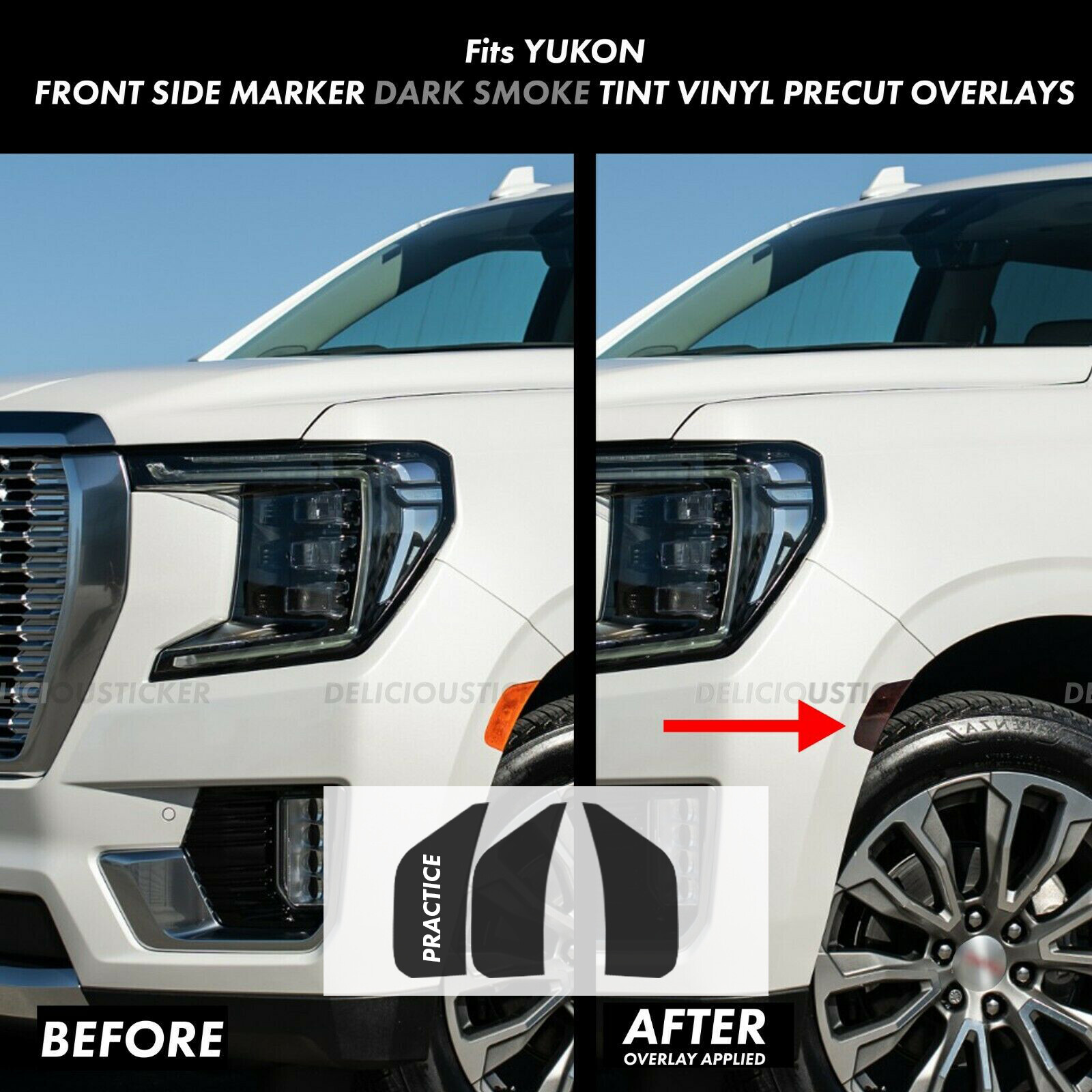 For 21-24 GMC Yukon Front Side Marker Reflectors SMOKE
