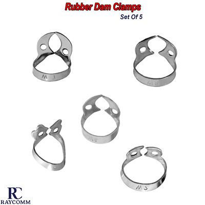 Dental Rubber Dam Clamps Set of 5 Brinker Endodontic Clamp Surgical Instruments