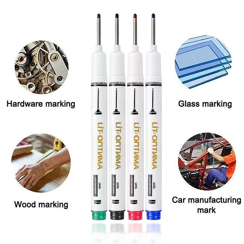 4x Long Nib Marker for Metalwork Woodwork Multi-Purpose Deep Hole Marker Pen