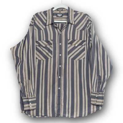 Vintage Authentic Western Youngblood XL Blue Tan Striped Pearl Snap Western Shir