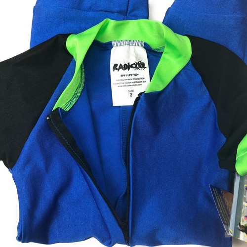 NWT Radicool Skin Rash Guard Childs One Piece Swimwear Size 2 SPF 100 Blue