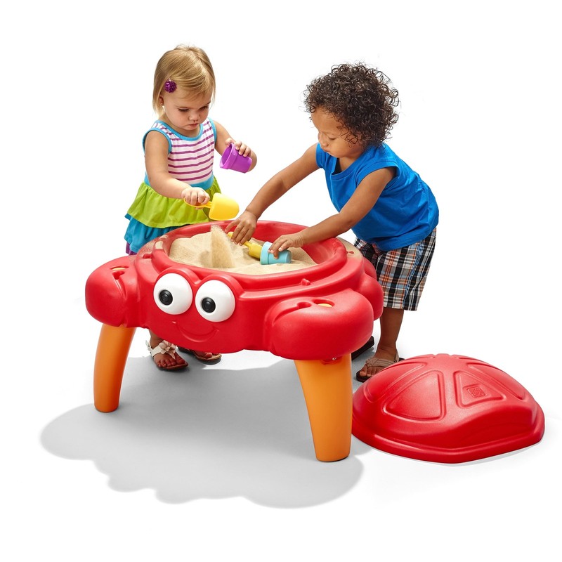Crabbie Sandbox Red Plastic Sand Table for Toddlers with Cover...