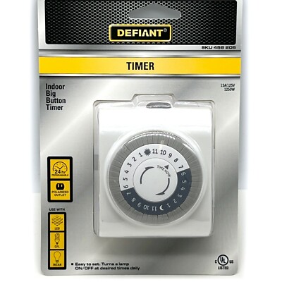 Defiant Indoor Big Button Timer, Indoor Plug-In 24 Hour Programmable - 15A 125V