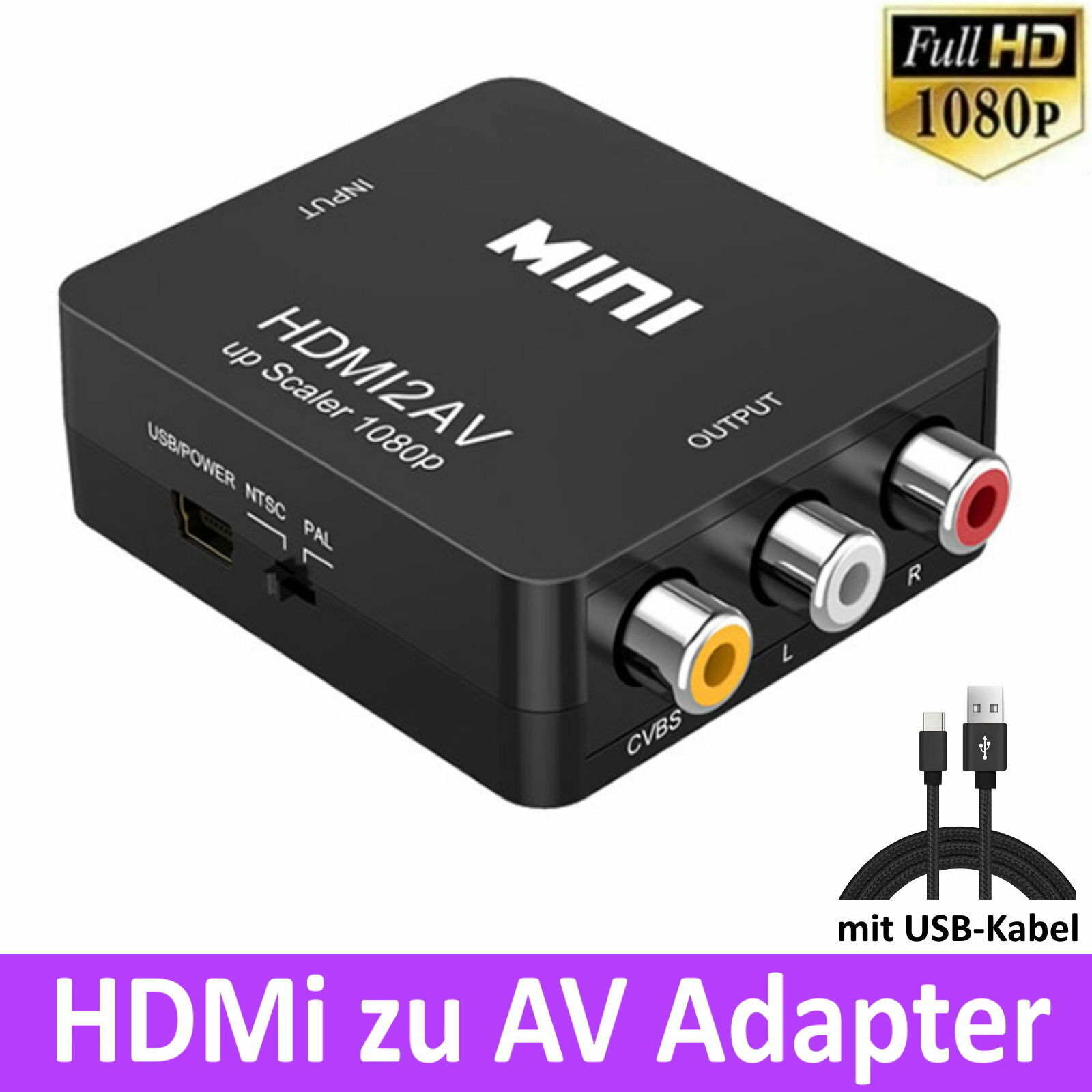 HDMI zu AV Cinch Konverter CVBS Adapter Signal 1080p Composite Video VHS DVD HD