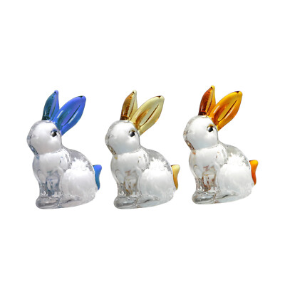 3Pcs Mini Crystal Rabbit Figurine Collectible Art Glass Animal Ornament Gift