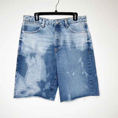 NWOT Topman Bleached Denim Cut Off Shorts Men's Blue Size 34