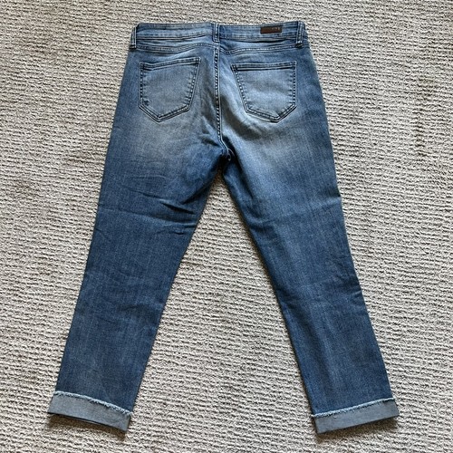 KUT From The Kloth Jeans Womens 8 Blue Crop Straight Leg Distressed Stretch