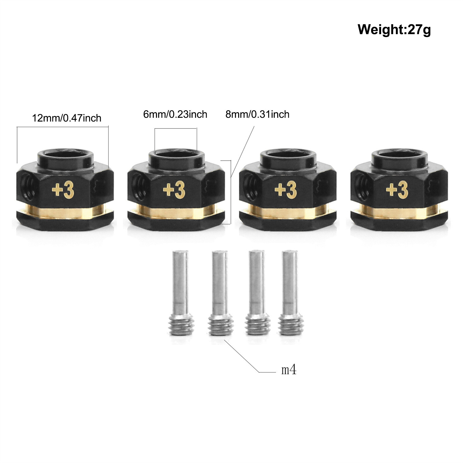 12mm Hex Brass Wheel Hex Hub Extenders for Traxxas TRX4 TRX6 1/10 RC Crawler Car
