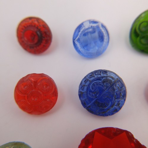 Mixed Lot of 19 Vintage Glass Buttons - Red Flower Bow Faceted Blue Pink
