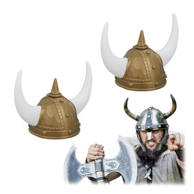 2 x viking helm - gallier helm - met horens - hoofddeksel carnaval – goudkleurig