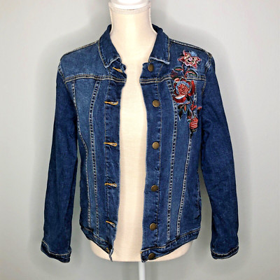Max Studio Embroidered Floral Denim Jean Jacket Size M