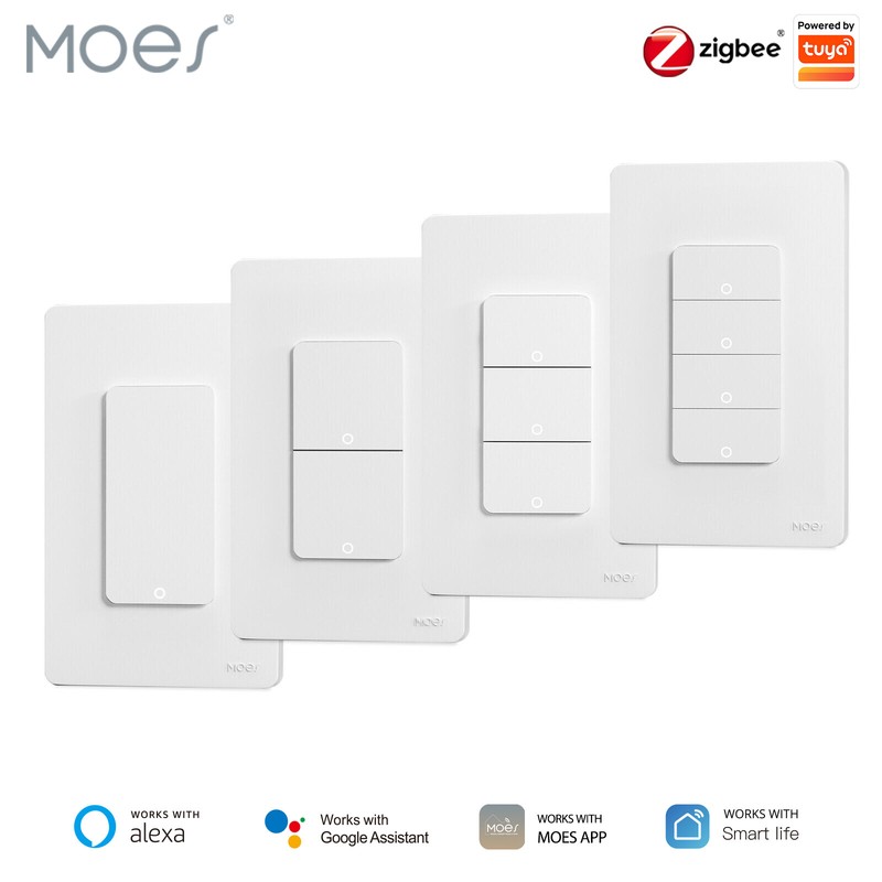 MOES Zigbee Smart Light Switch No Neutral/N+L Wire Push Button Alexa Google APP