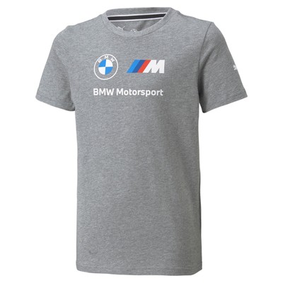 Puma Bmw Mms Essentials Logo Футболка с круглым вырезом и рукавами для мальчиков Молодежная серая футболка Casu